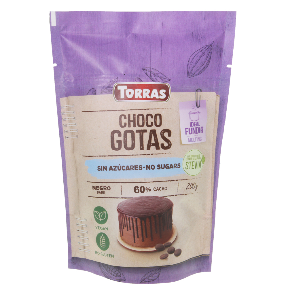 Sokeriton tumma suklaanappi 60% Torras - (8 x 200 g)