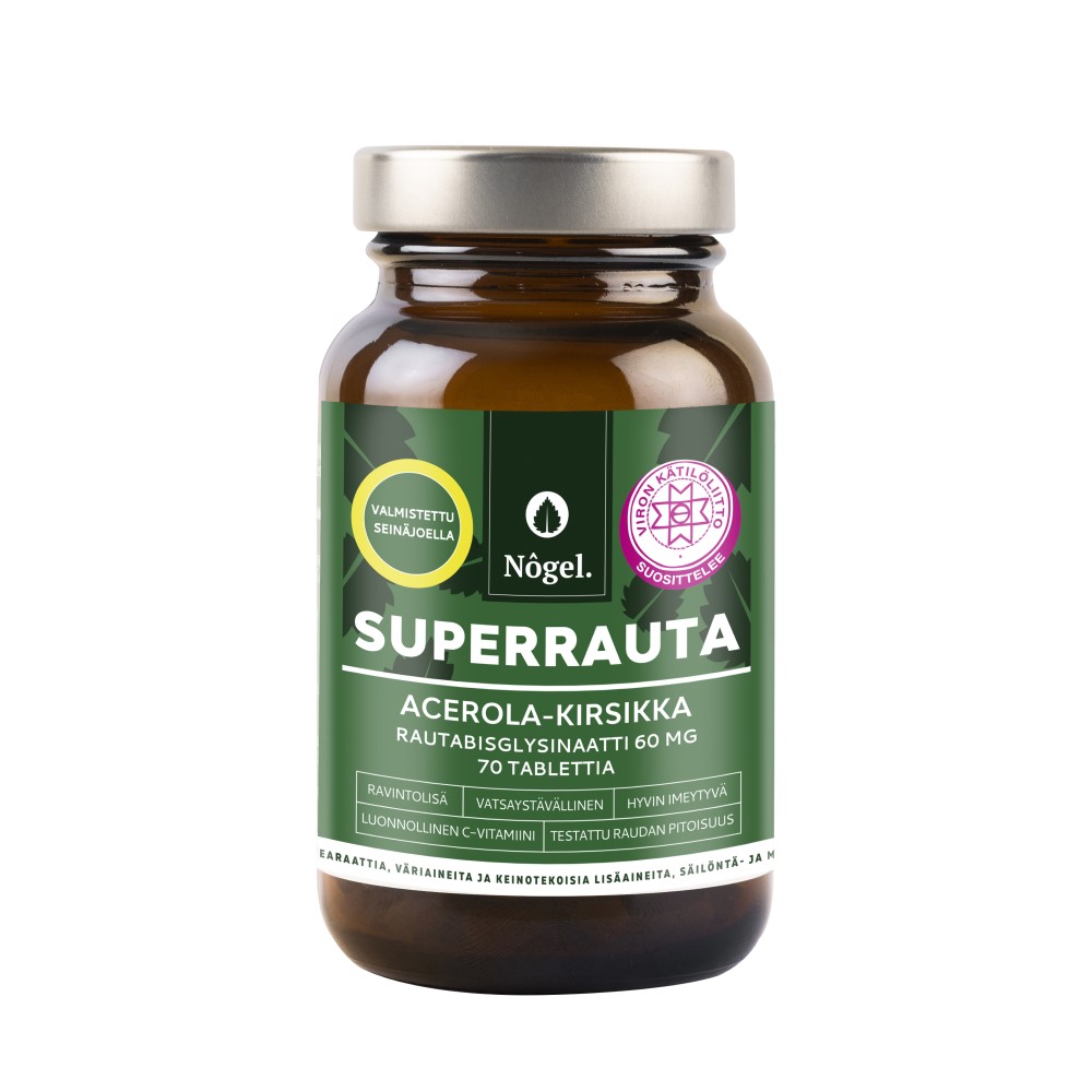 Superrauta 60 mg, nokkonen &amp; acerola-kirsikka 70 tablettia Nogel - (10 x 49 g)